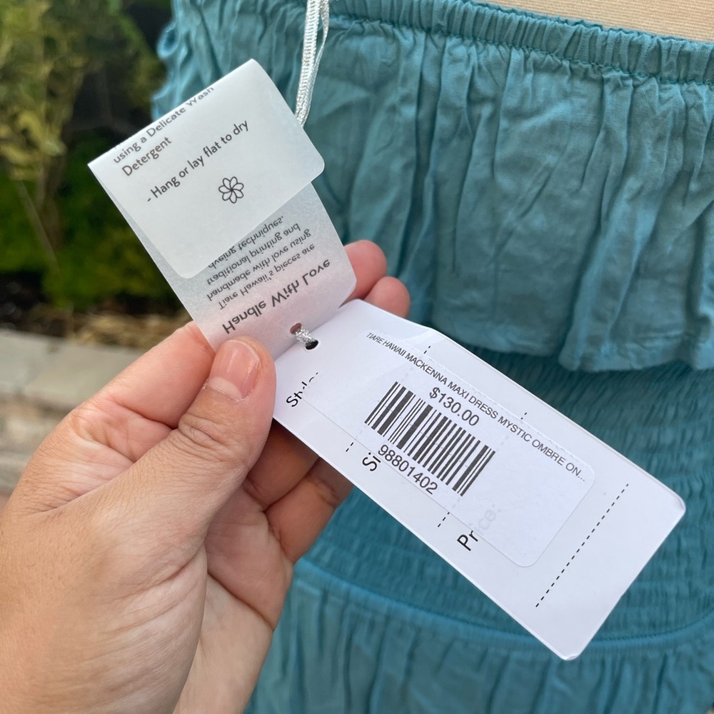 New! - Tiare Hawaii Aqua and Violet Maxi Dress, One Size - Picture 7 of 7